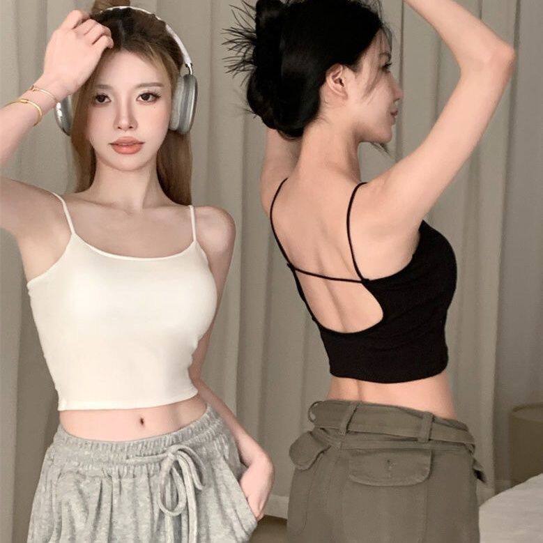 辣妹设计感吊带背心美背带胸垫一体性感外穿显瘦打底短款抹胸上衣