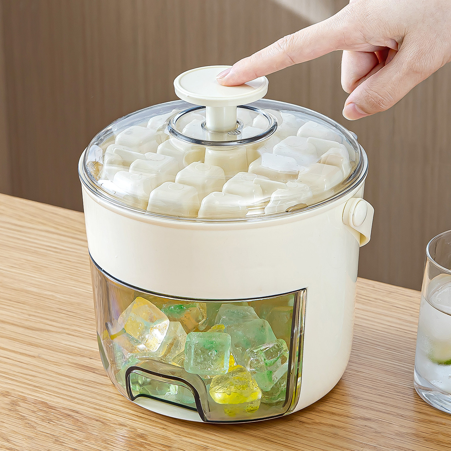 升级款 按压秒脱模 双层制冰盒冰格冰块模具DIY食品级存放储冰桶