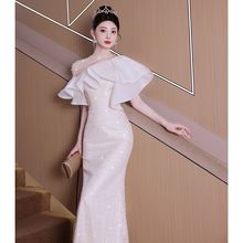 晚礼服女宴会气质轻奢小众高端高级感主持人法式鱼尾白色端庄大气