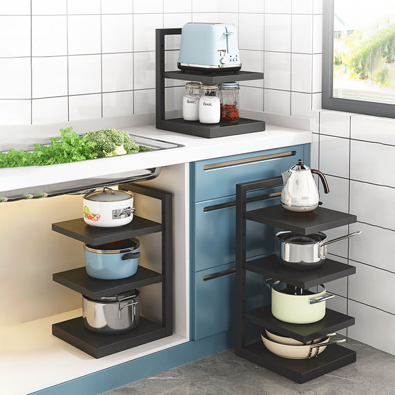 落地式厨房锅具收纳架分层置物架可调转角下水槽置物家用多层锅架