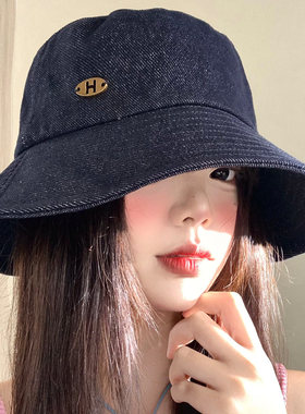 H标日系洋气牛仔渔夫帽子女春夏休闲时尚百搭文艺复古显脸小盆帽