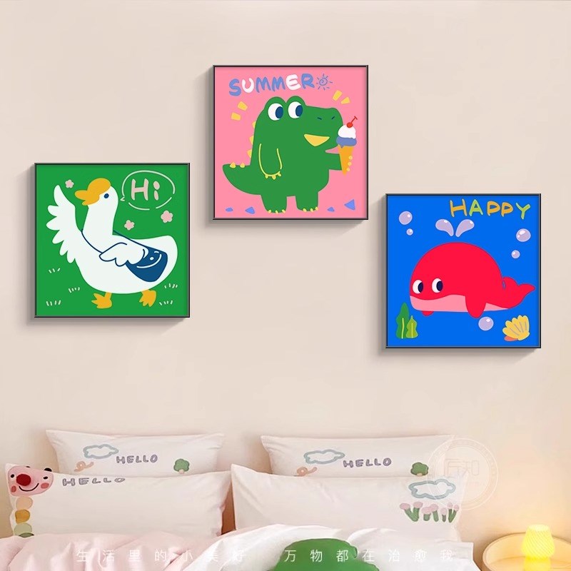多巴胺装饰画卡通可爱p摆画ins风小动物卧室床头儿童房挂画组合画图片