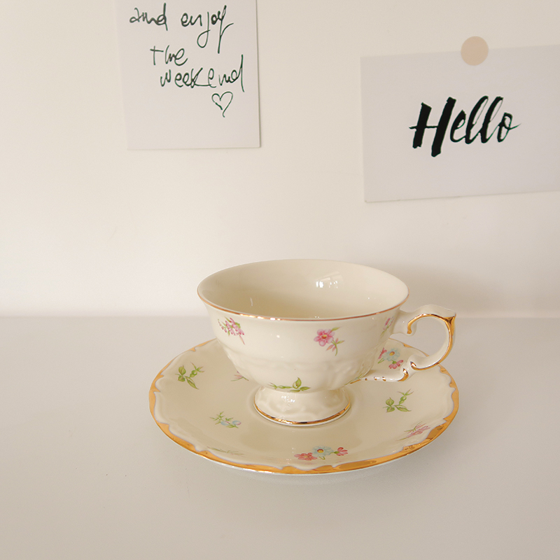 法式复古浪漫下午茶杯碟p咖啡杯套装小清新花朵陶瓷杯套装 vintag