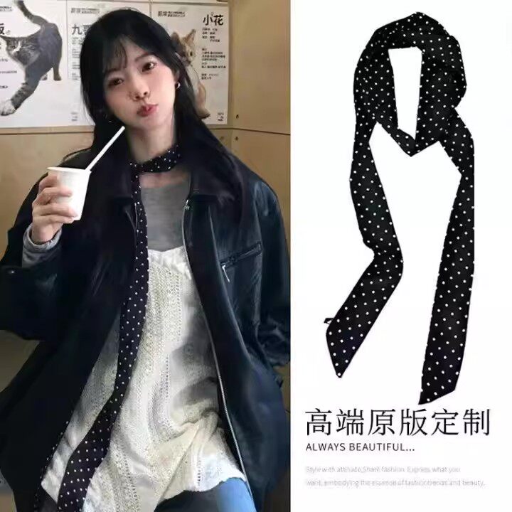 韩系黑白波点丝巾发带绑包系脖