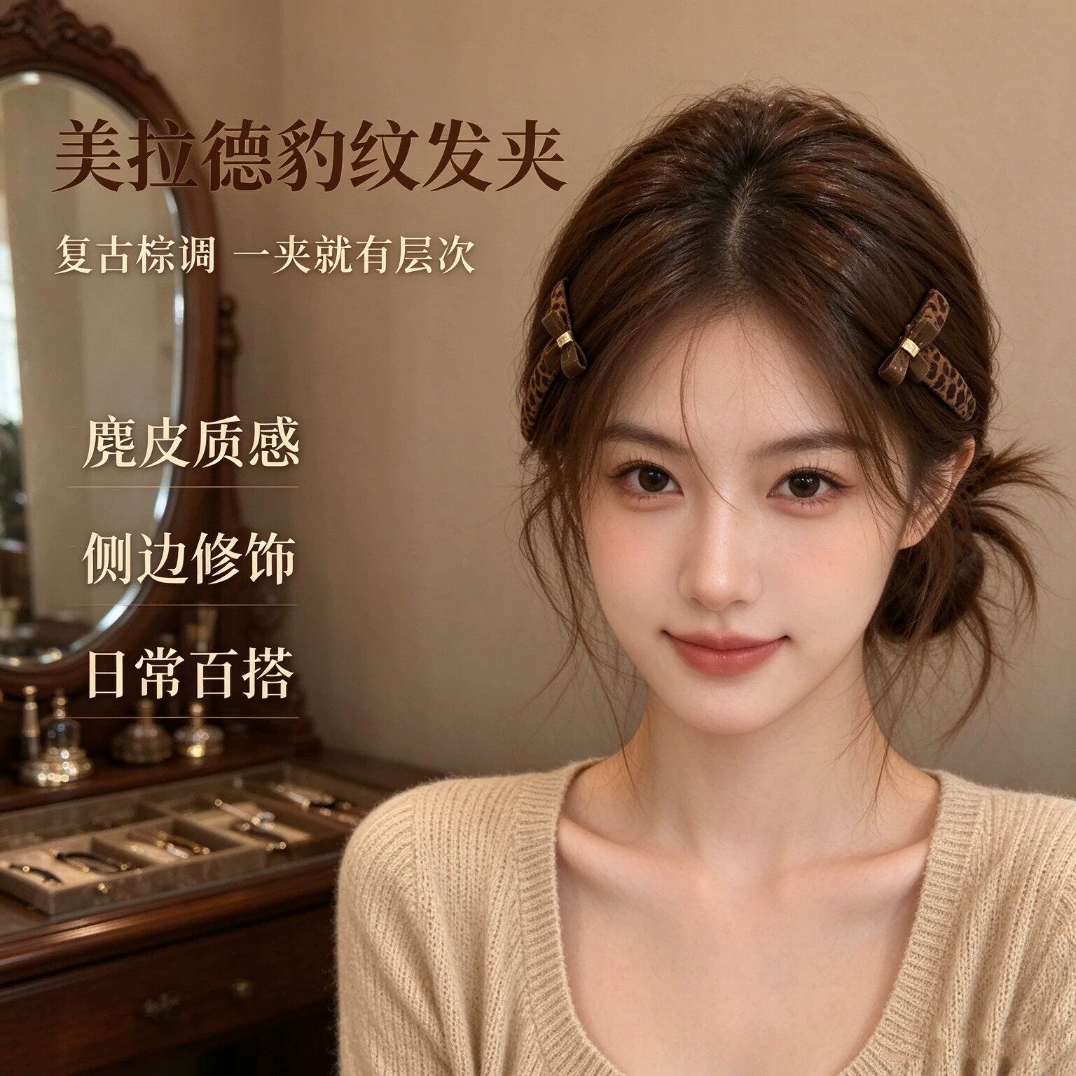 丝绒豹纹百搭刘海侧边掰掰夹
