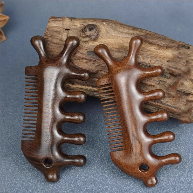 多功能按摩梳子仿檀木梳子头部经络刮痧头疗养生梳三合一加厚细齿