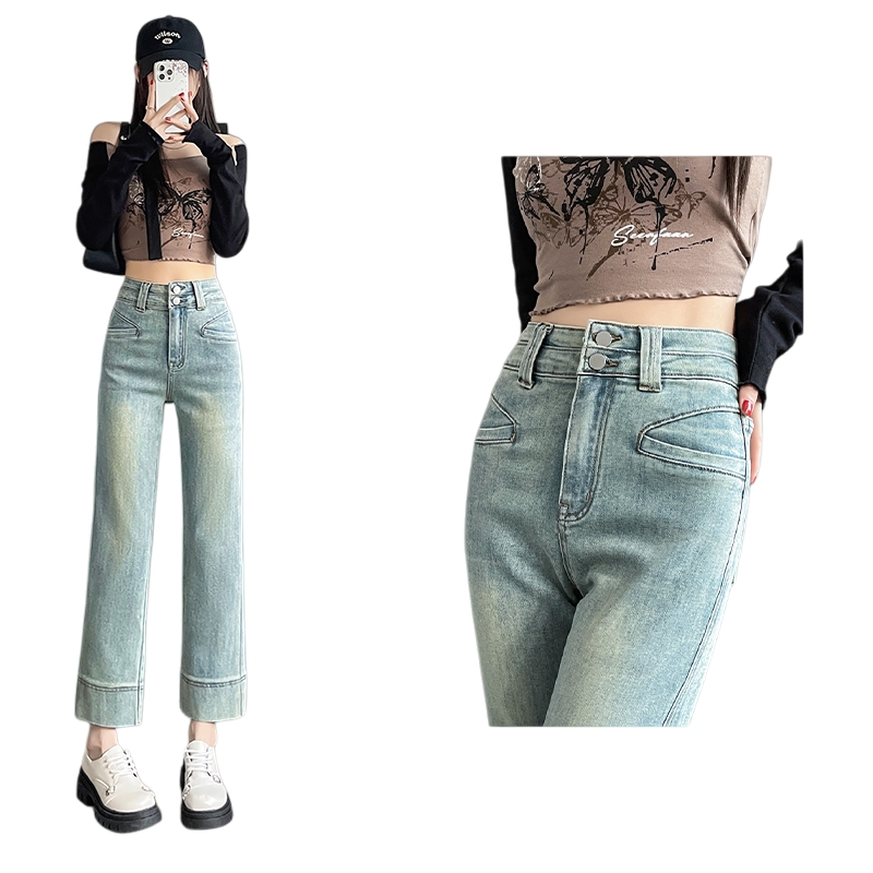 牛仔裤新款高腰显瘦九分小个子