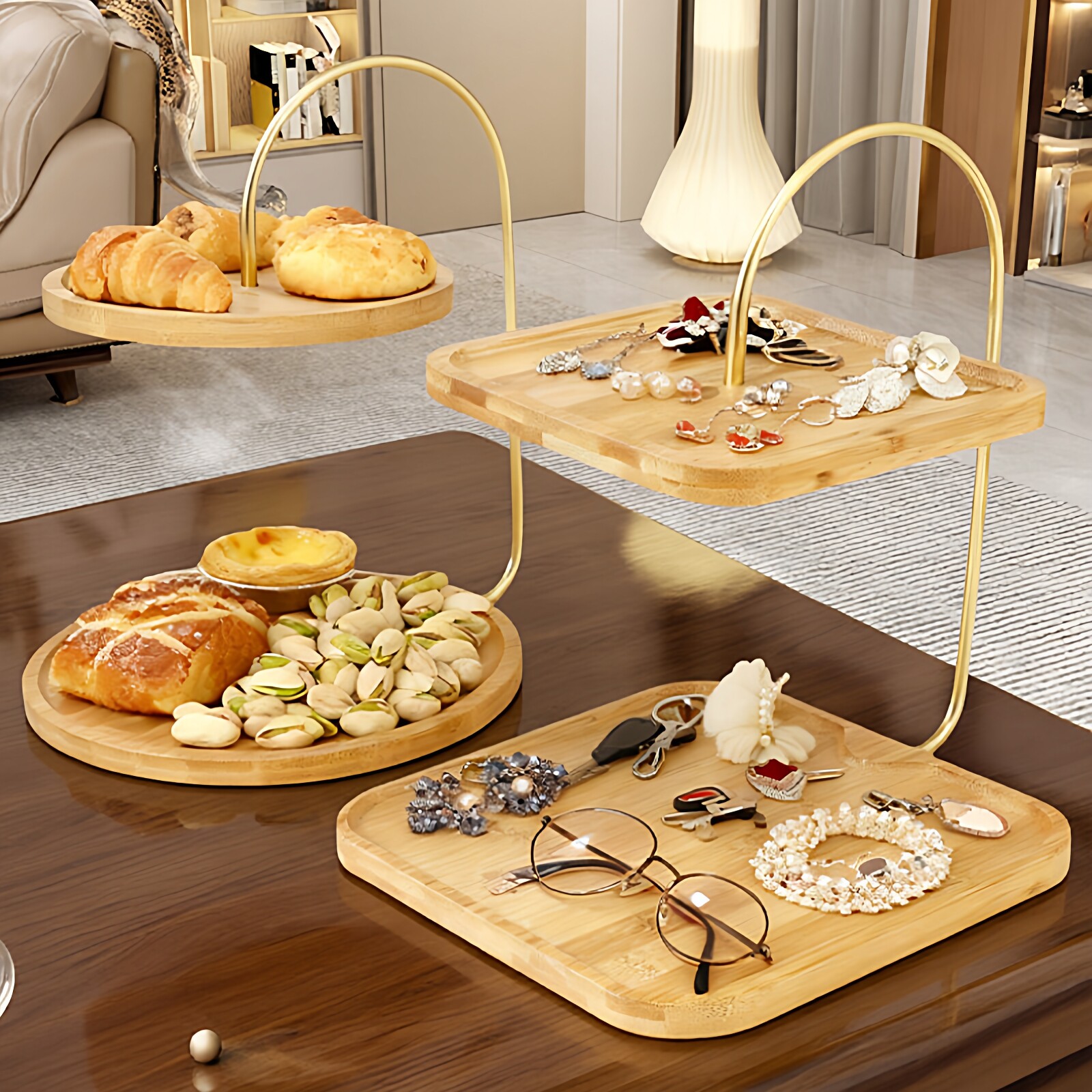 轻奢风双层置物架首饰饰品香水装饰品家用创意高级感客厅茶几衣柜