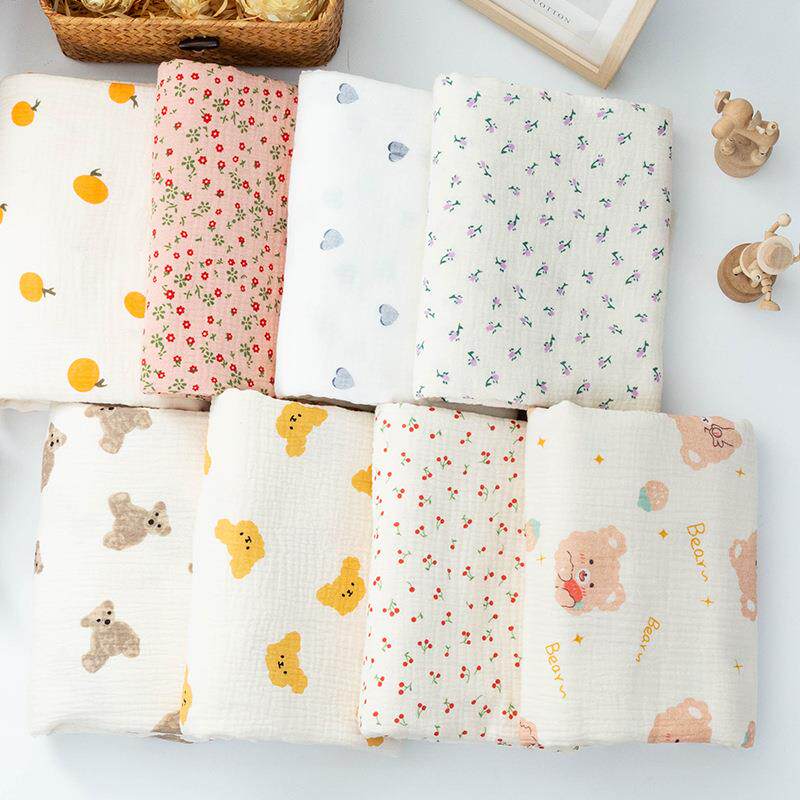 纯棉双层印花纱布绉布面料褶皱泡泡纱婴儿宝宝包被家居服服装