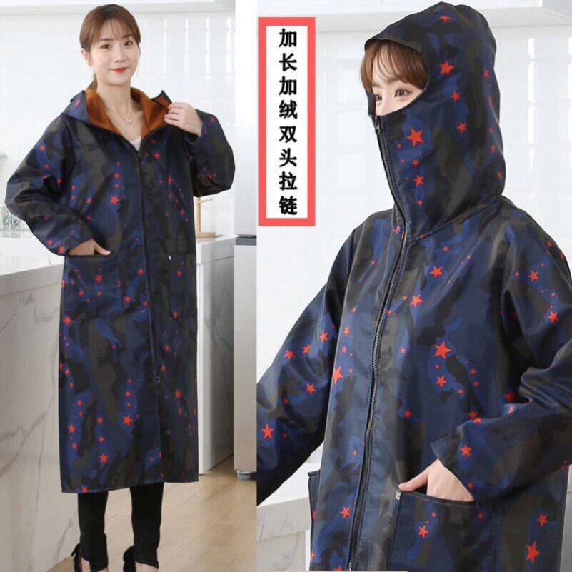雨衣加绒加厚长款全身防暴雨防水防油成人罩衣女薄款拉链围裙男士