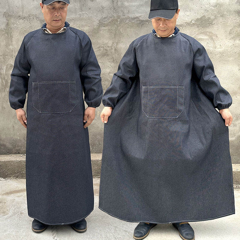 仓库干活牛仔围裙加长罩衣上班工作服搬运耐磨户外防尘劳保服男女