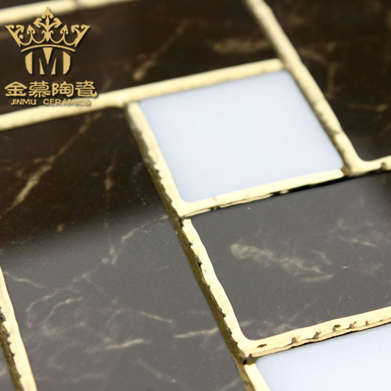 速发销镀K金抛晶砖拼花地砖客饭厅过道几何交叉黑白瓷砖600/800砖