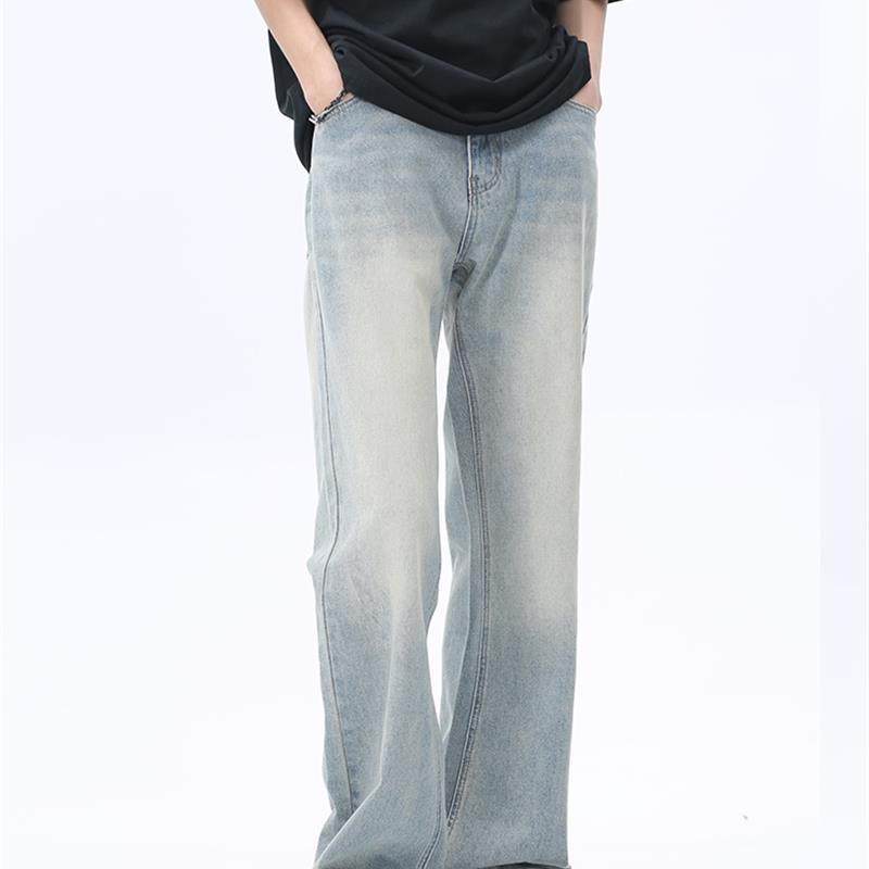 Voguo Relay 原创微喇叭中腰牛仔裤韩风复古黄泥做旧长款拖地男女