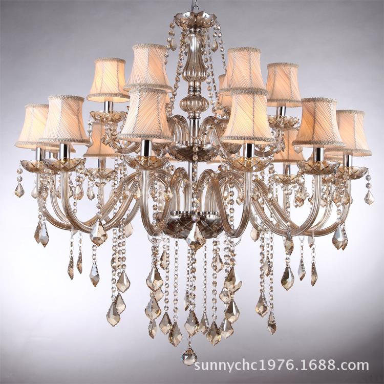 12+6双层干邑色水晶吊灯18头蜡烛灯适合酒店大厅灯客厅展厅KTV