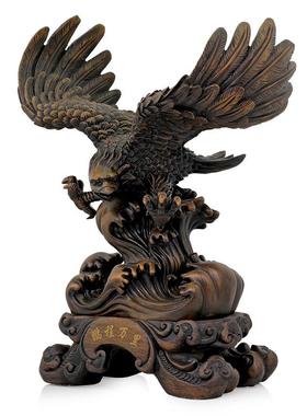 木雕老鹰摆件大号办公室桌面装饰品摆设送老板送领导商务送礼品