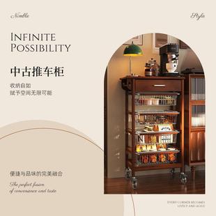 中古风小推车收纳架可移动实木置物架多层复古置物架多功能收纳