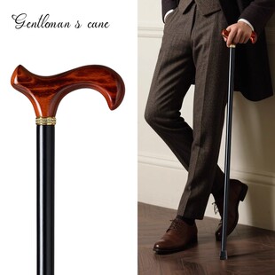 德国绅士实木手杖复古弯钩拐棍英伦风镶钻黑色助行德国榉木拐杖