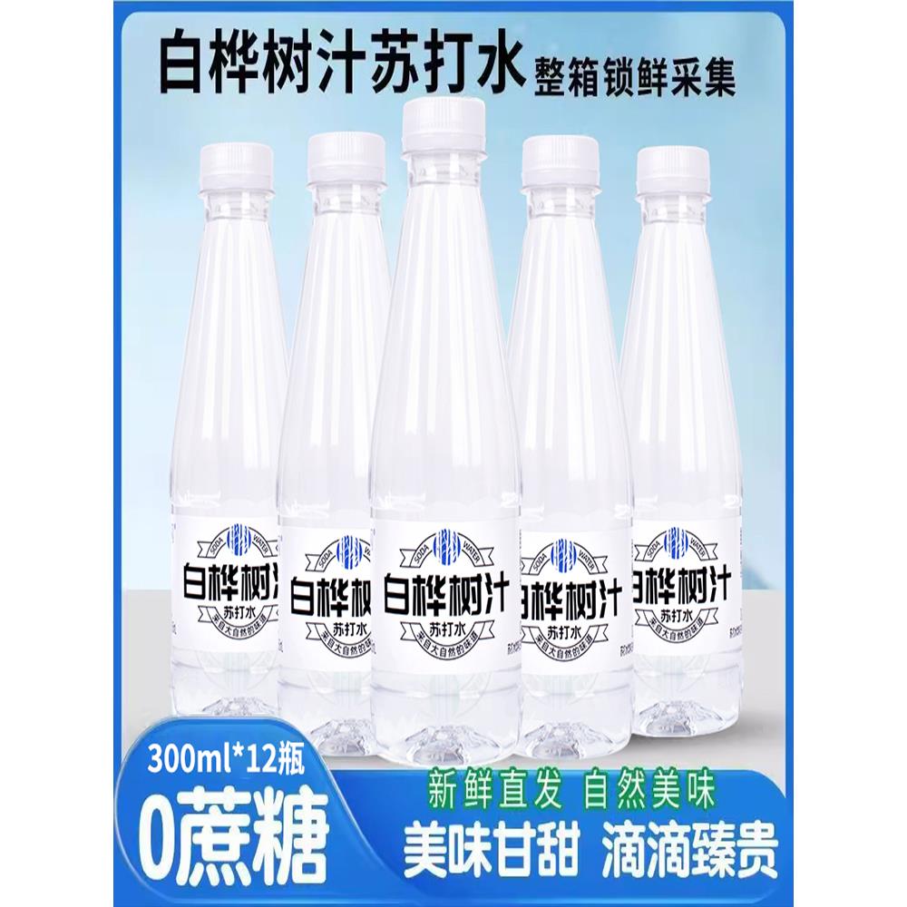 白桦树汁苏打水植物饮料0蔗糖小瓶装300ml*12瓶弱碱解渴整箱包邮