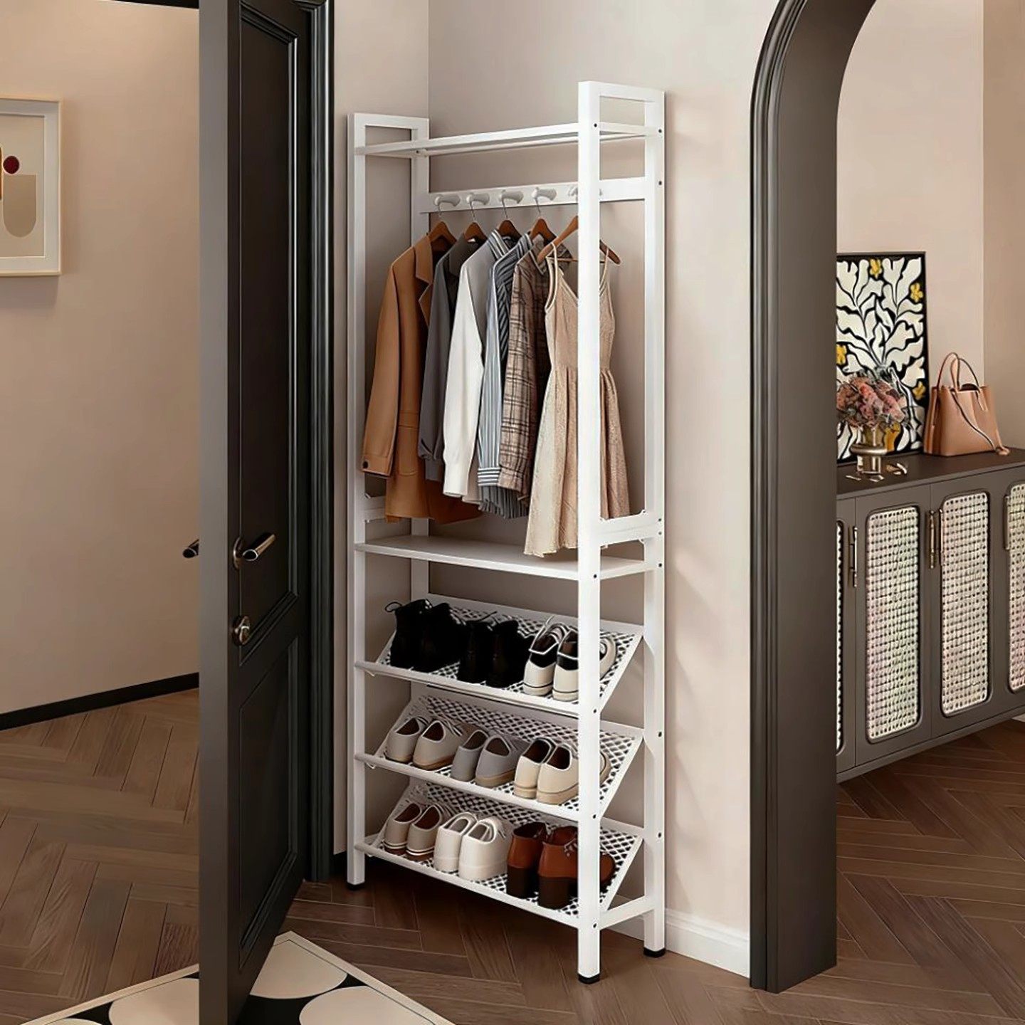 家用衣架鞋架一体简易衣帽架门口多层鞋架多功能简约出租房用鞋柜,收纳整理,鞋子收纳架,淘宝优惠券,粉丝福利购,淘宝优惠卷
