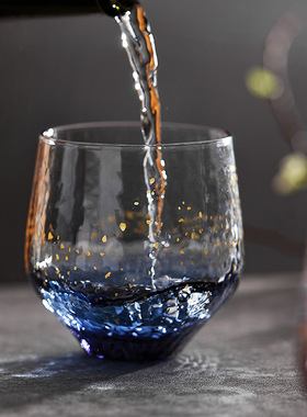 日本八江户硝子千代窖金箔星空杯日式玻璃水杯威士忌高颜值清酒杯