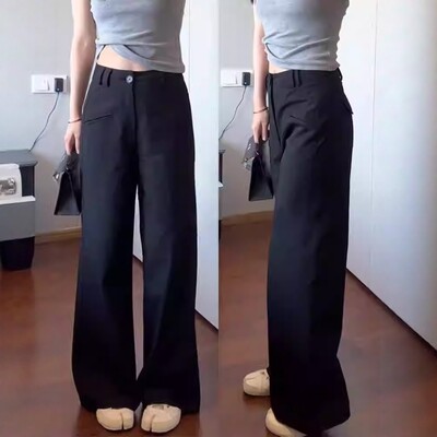 黑色西装裤女春季2026新款新款大码梨形身材小个子宽松显瘦休闲裤