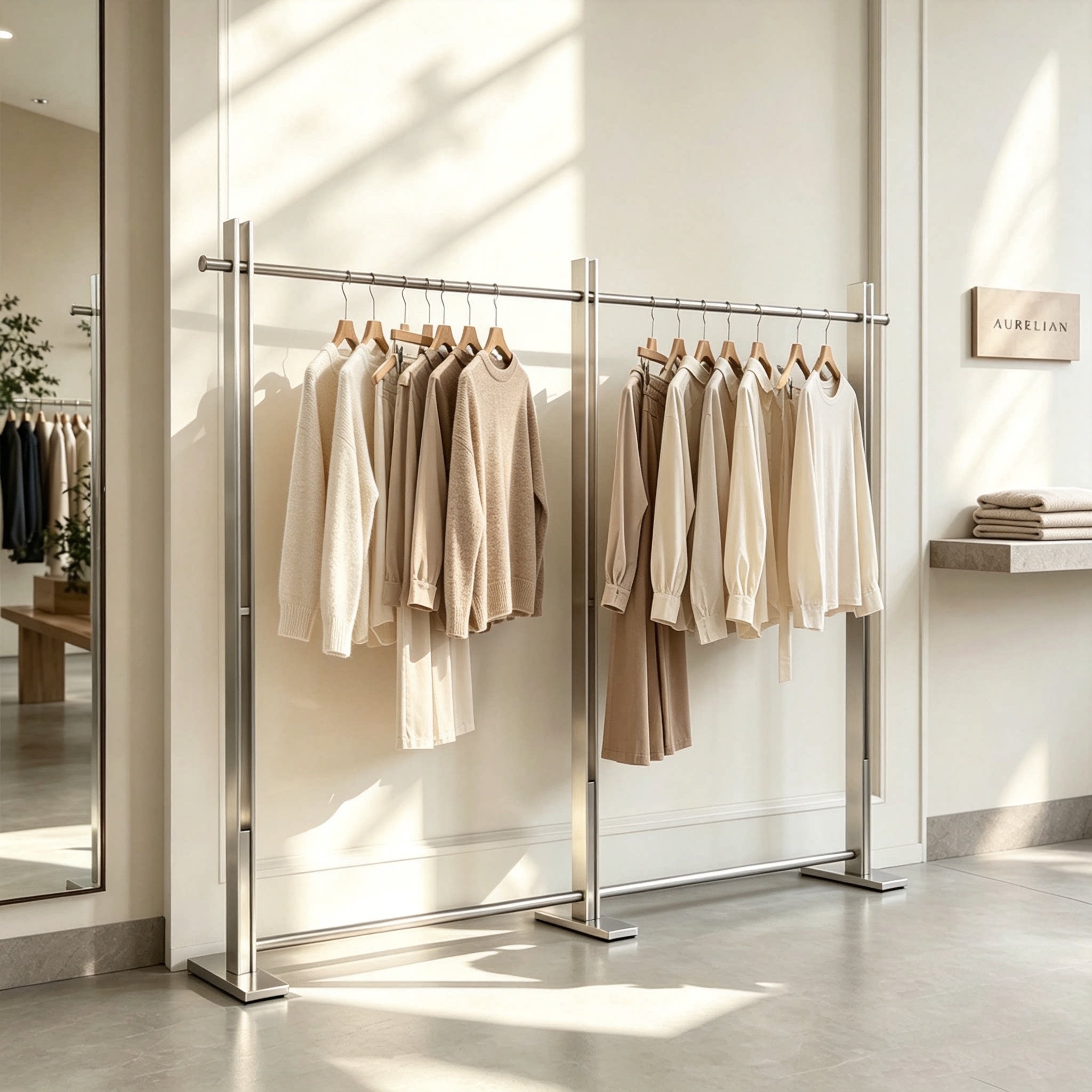 服装店展示架落地架不锈钢拉丝男女装陈列架加厚衣服架童装中岛架