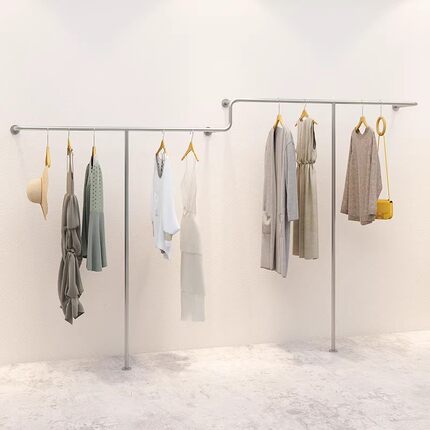 简约女装童装店专用服装店壁挂落地式展示架上墙加粗不锈钢衣服架