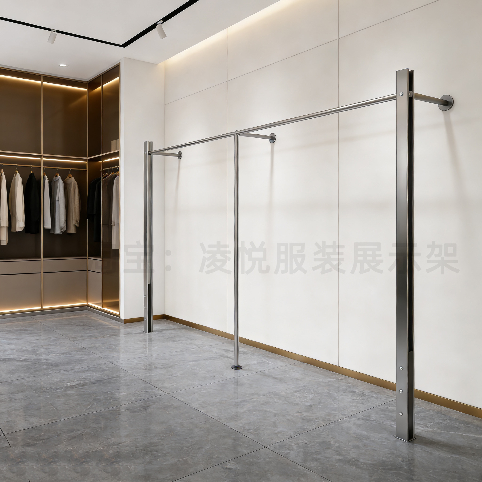 高档服装店壁挂展示架不锈钢拉丝上墙挂衣架女装店陈列架衣服货架