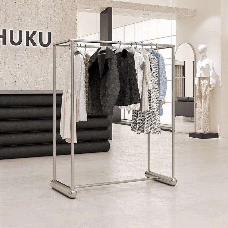 服装店展示架不锈钢拉丝落地式女装店陈列架装修中岛男挂衣架双排