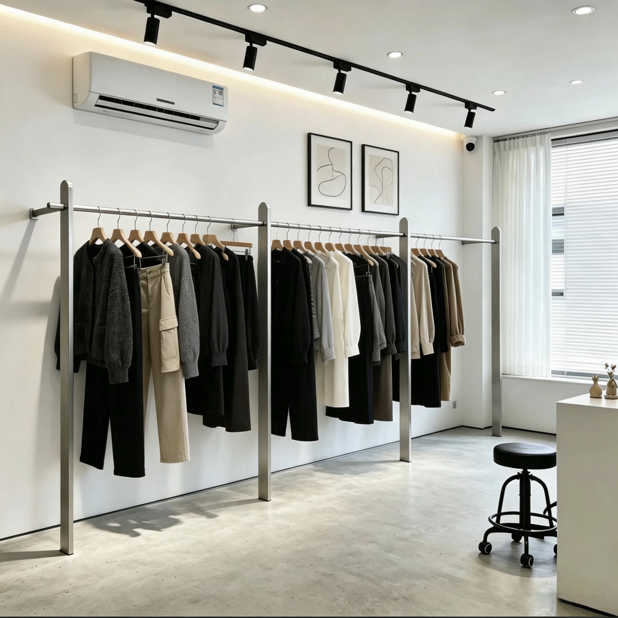 服装店陈列架上墙壁挂式不锈钢童装创意挂衣架货架女装店铺展示架