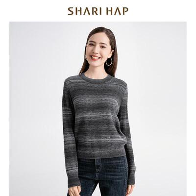 SHARI HAP莎瑞灰色圆领针织打底衫春秋新款上衣
