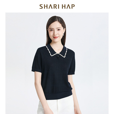 SHARI HAP莎瑞中年气质女装针织T恤衫2025夏装新款宽松短袖上衣