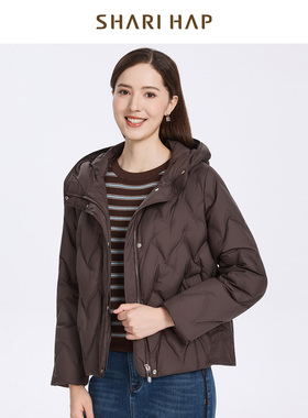 【90白鸭绒】SHARI HAP莎瑞连帽羽绒服短款休闲时尚冬装保暖外套