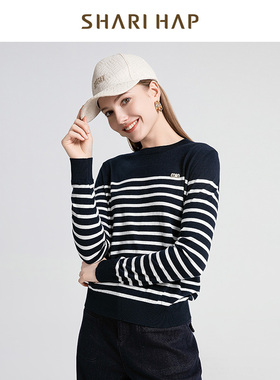 SHARI HAP莎瑞条纹针织打底衫2025春装新款时尚减龄专柜正品