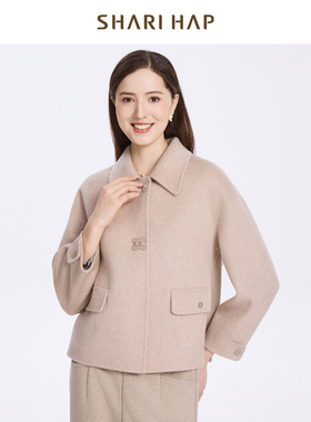【100羊毛】SHARI HAP双面呢大衣短款秋冬新款外套女上衣正品