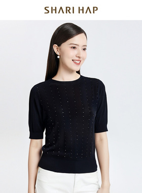 SHARI HAP莎瑞五分袖针织衫洋气高贵打底衫2025春秋新款上衣正品