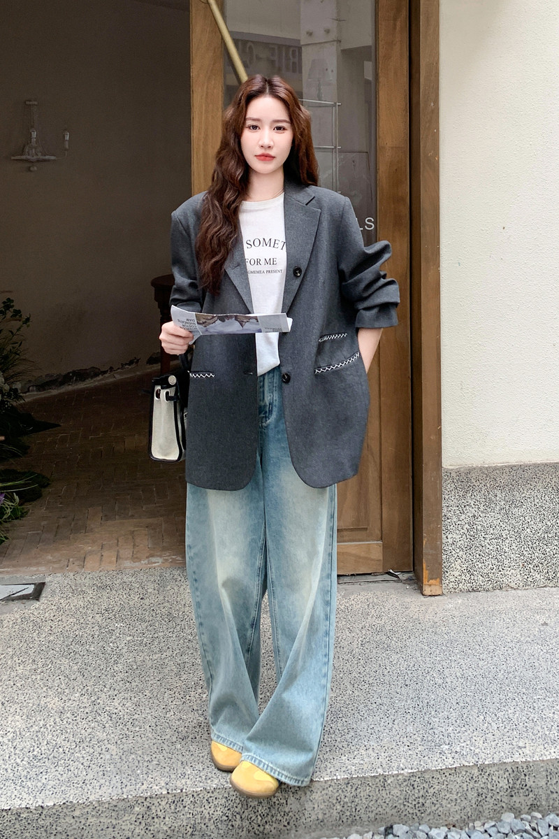 巨好看休闲灰色西装外套女春秋2025新款英伦风西服今年流行高级感,女装西装,2C211