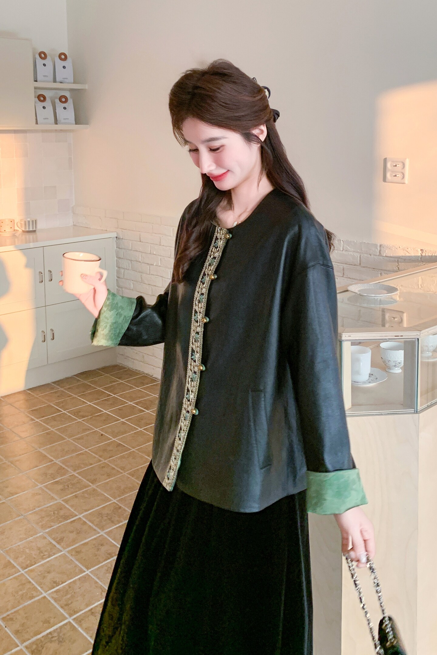 新品26春款新中式撞色双面穿皮衣外套2C211-180-P165-K268,女装短外套,2C211