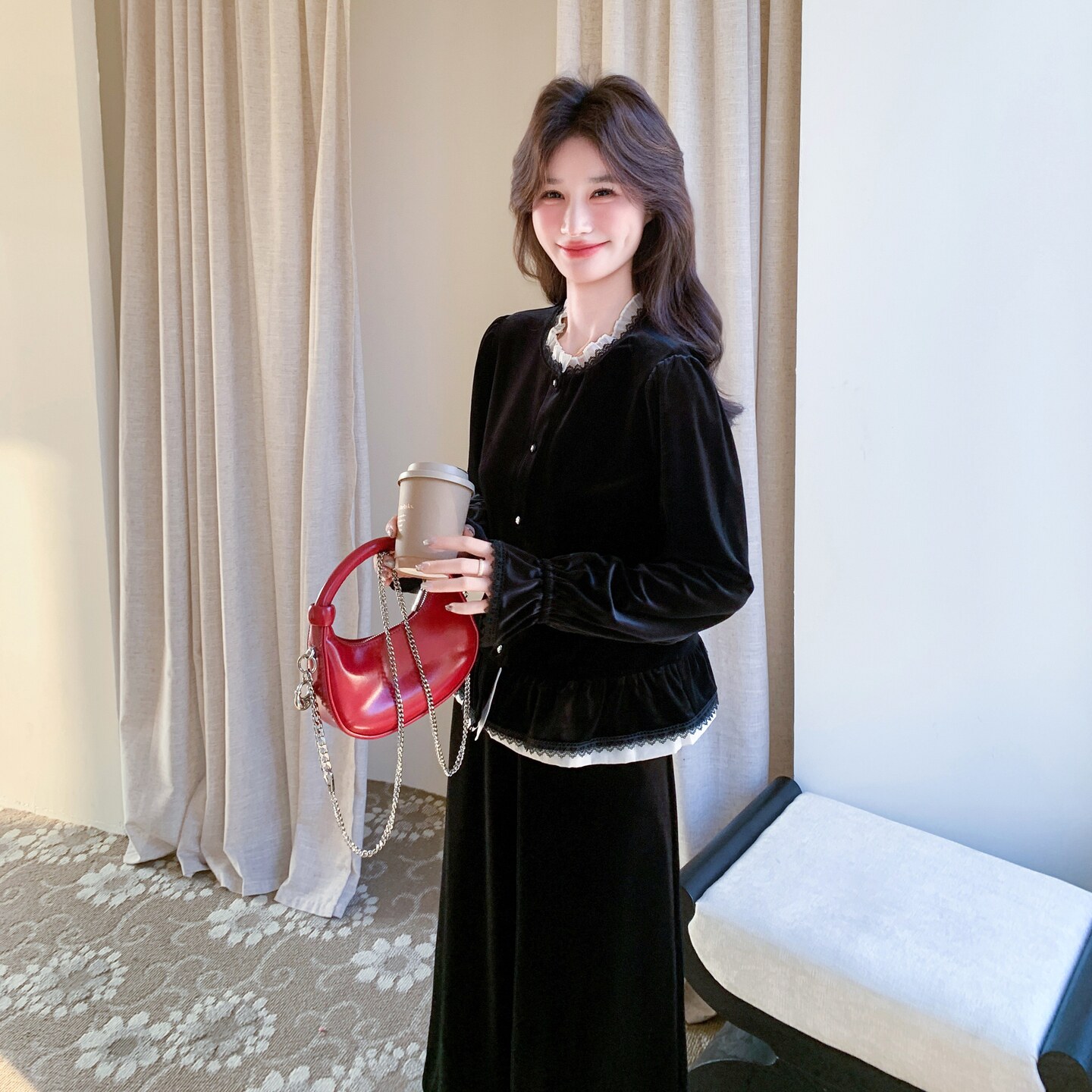 新品26春款花边拼接上衣+半身裙套装2C211-187-P215-K348,女装套装/套裙,2C211