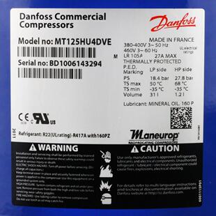 冷库压缩机MT160HW4VE MT125HU4DVE适合丹佛斯美优乐MT100HS4DVE