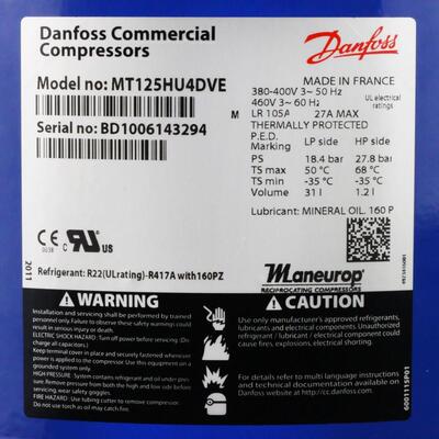 冷库压缩机MT160HW4VE MT125HU4DVE适合丹佛斯美优乐MT100HS4DVE