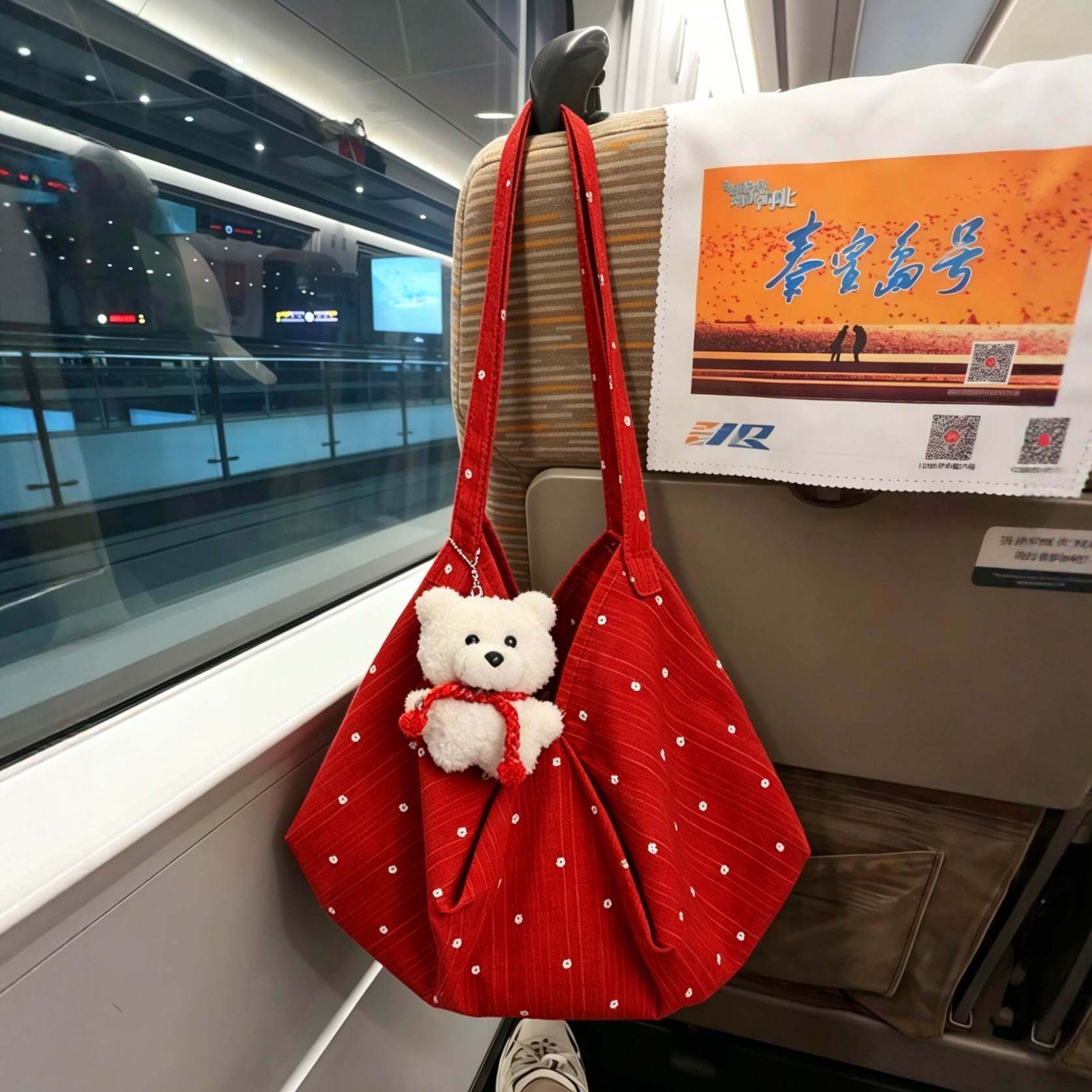 红色帆布包旅游出行轻便女大容量单肩包松弛百搭通勤托特夏季新款