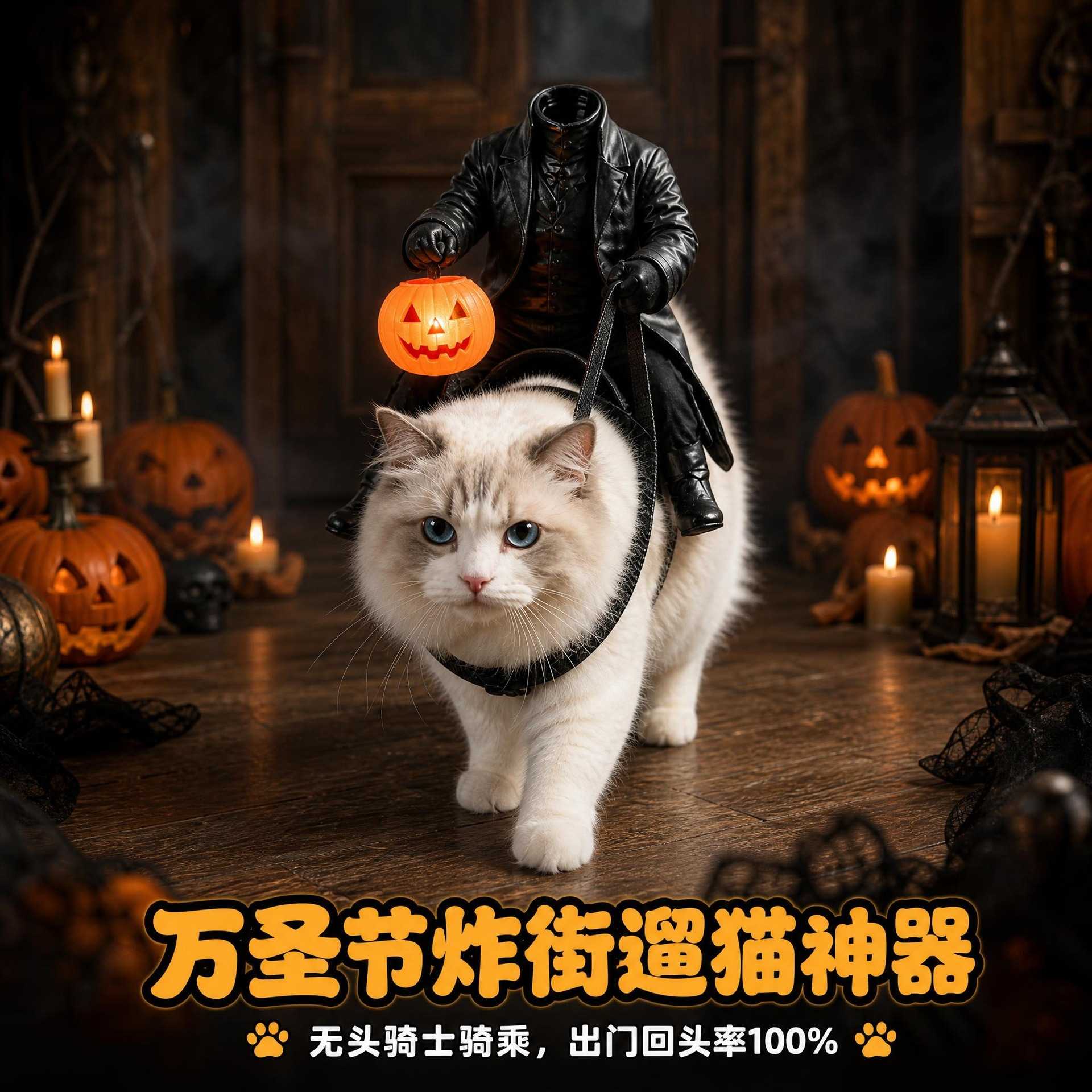 万圣节新款无头骑士猫咪服装萌趣