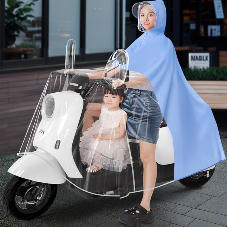 雨衣电动车双人母子亲子长版全身防暴雨女摩托 托电动车专用透明