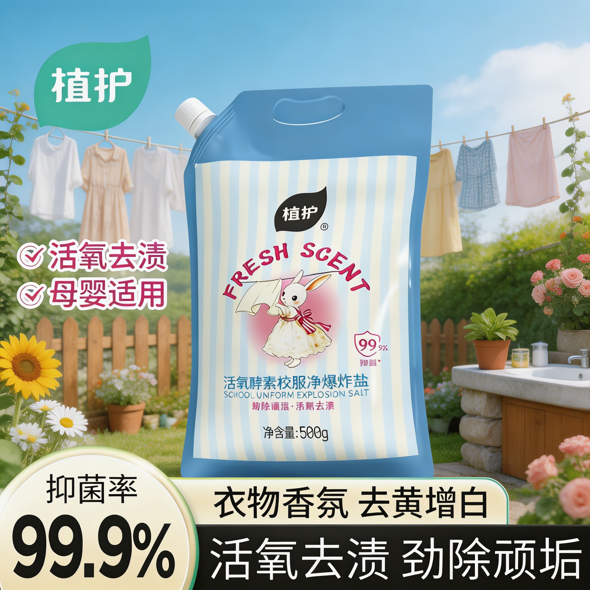 植护爆炸盐校服净洗衣去污渍强去黄增白留香抑菌洗衣粉洗白神器