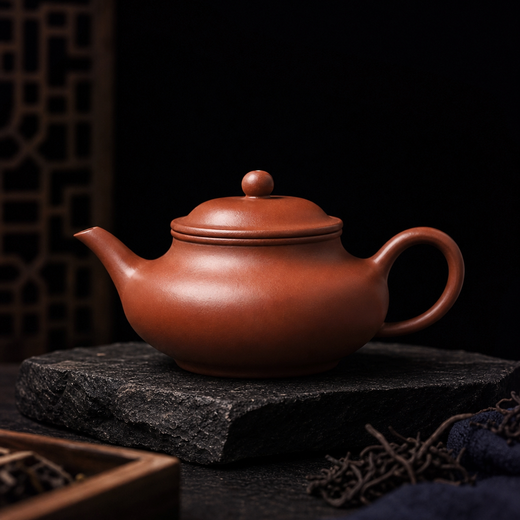 宜兴紫砂壶扁腹水平壶朱泥工夫茶具半手工精修150ml