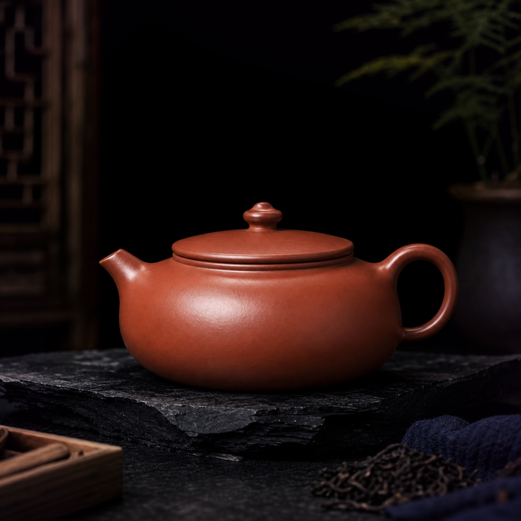 宜兴紫砂壶如意扁石瓢朱泥工夫茶具半手工精修150ml