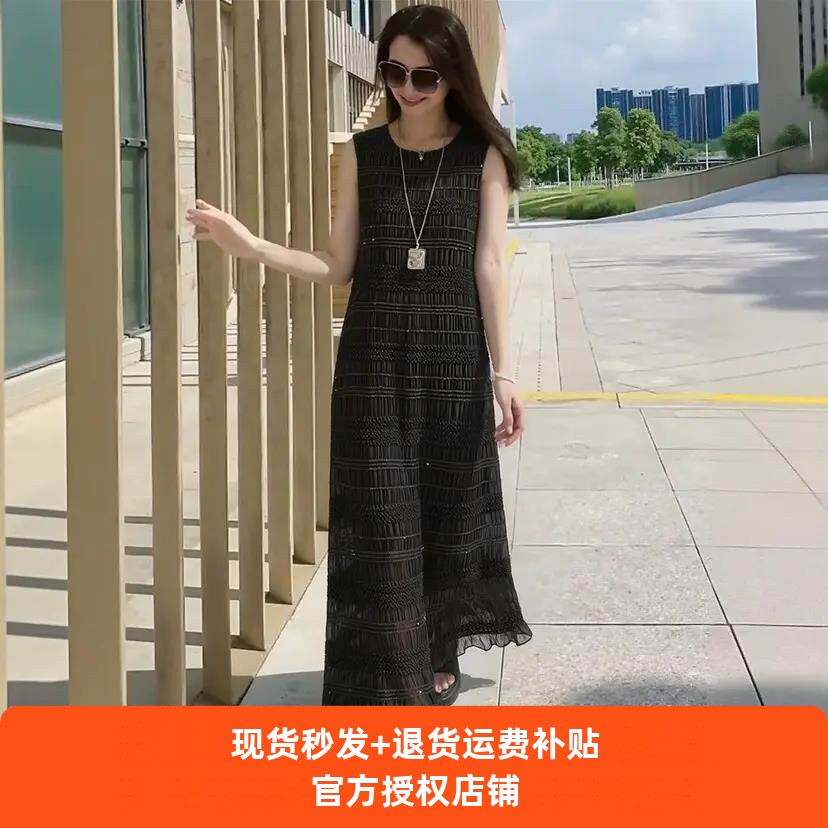 班洛BANLUO|【黑纱亮影】肌理感亮片无袖气质显瘦小黑裙LYQ1011