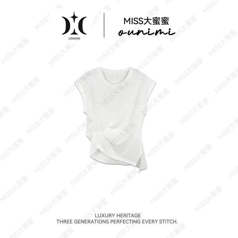 宝莎伦欧倪蜜 OUNIMI【云柔素影】设计感蕾丝拼接收褶显瘦上衣362
