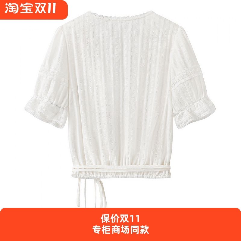 2025夏季新款棉质衬衫法式V领蕾